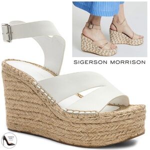 SIGERSON MORRISON Arien platform wedge Espadrille white leather sandal pumps 9